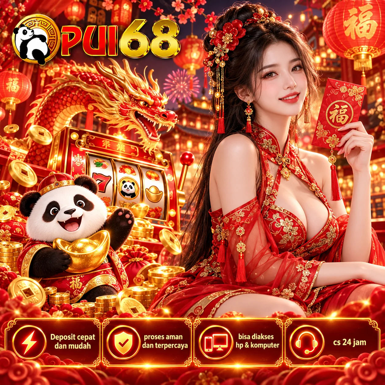 Banner utama PUI68 ilustrasi merah emas 1