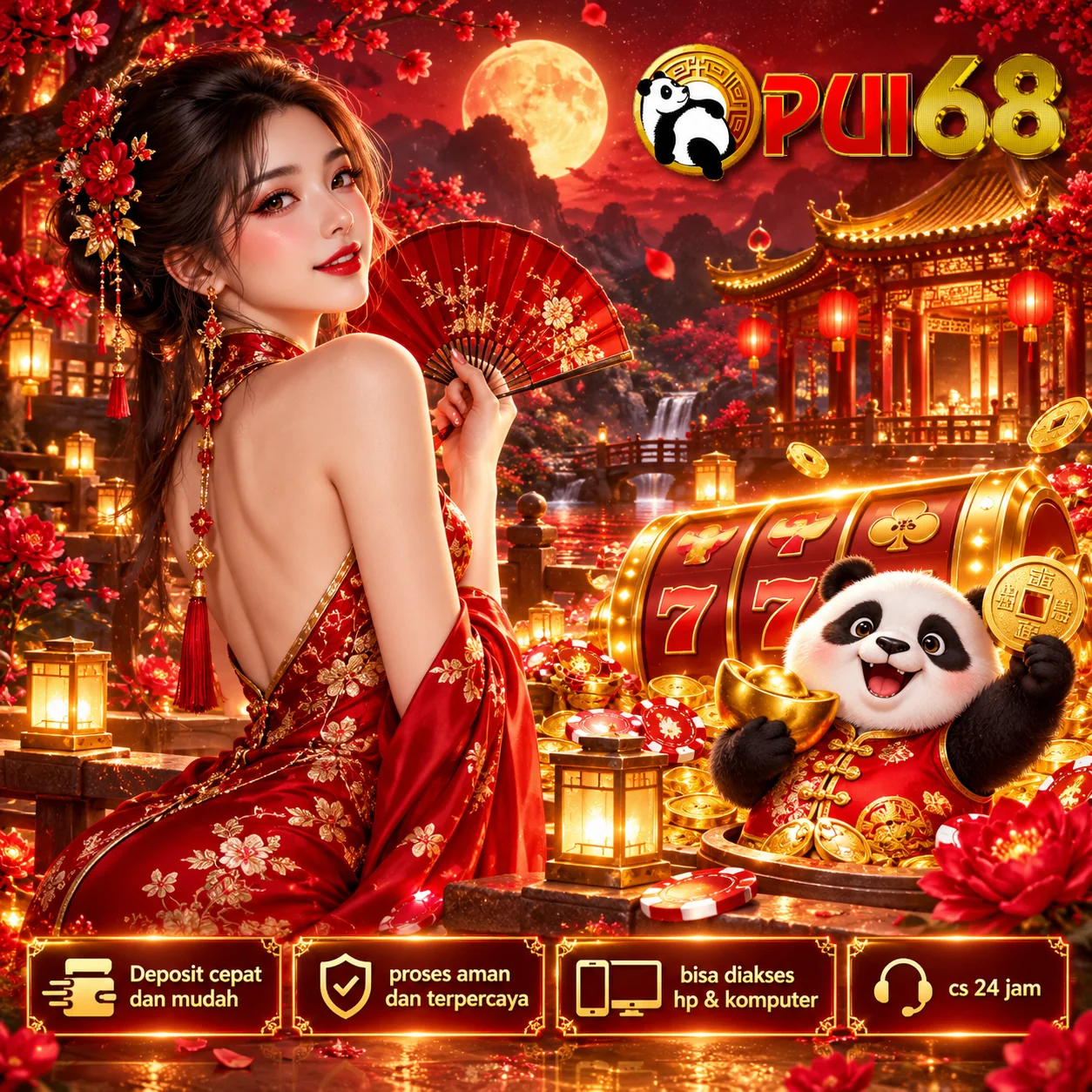 Banner utama PUI68 ilustrasi merah emas 3